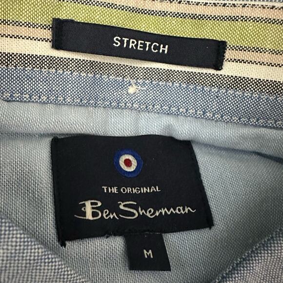 Ben Sherman Modern Fit Button Down Collar Short Sleeve Size M Blue Yellow Stripe - Picture 3 of 7